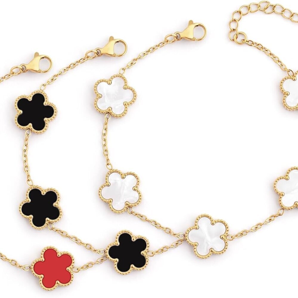 Gold Plated Lucky Clover Bracelets Set 3pcs Adjustable Women Jewelry Gift